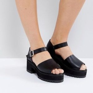 ASOS Chunky Heel Platform Sandals Black Size 10